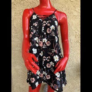 BLACK MIDI FLORAL DRESS XS